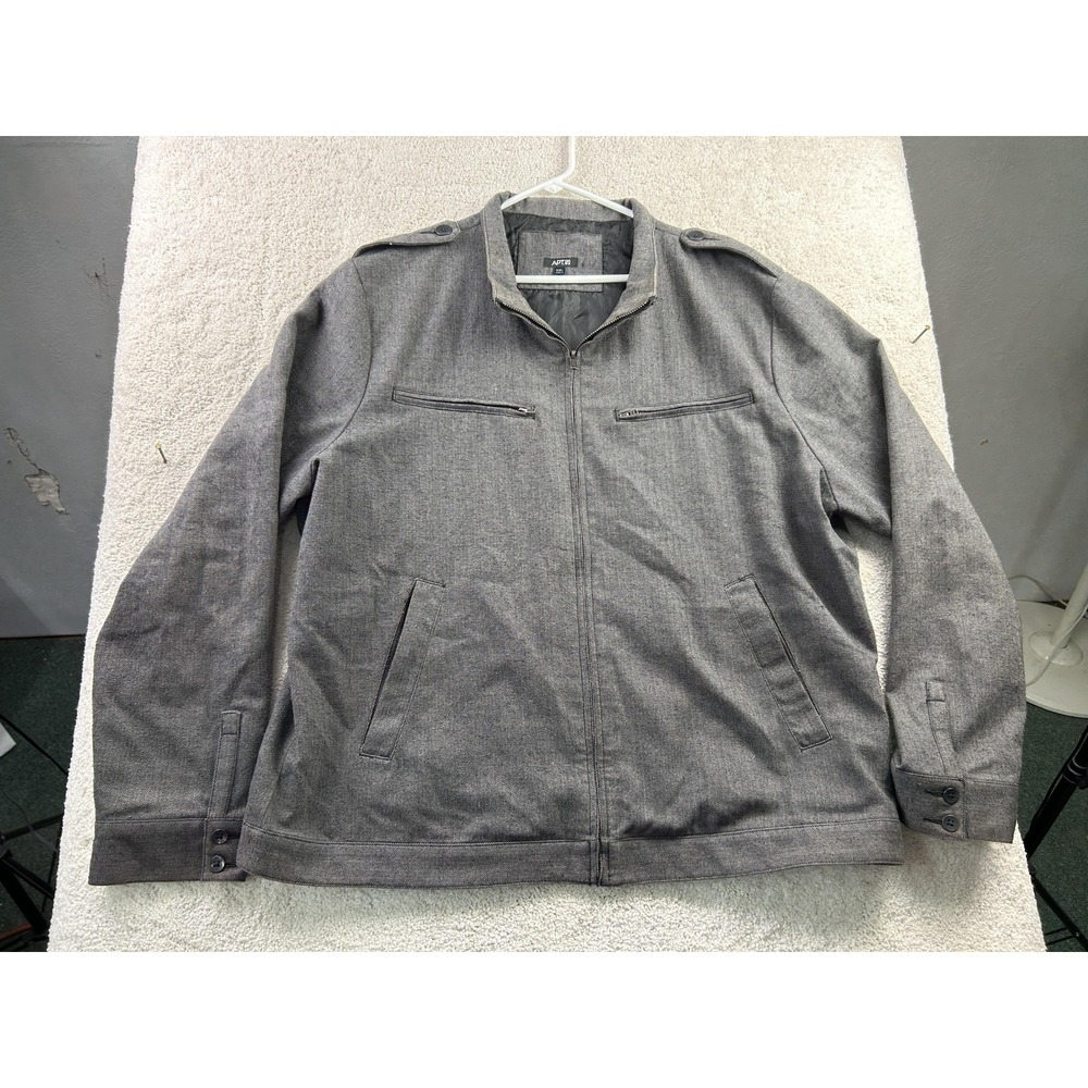 APT 9 Jacket Mens 2XL Gray Herringbone Zip‎ Front Epaulets Chest Pockets Lined